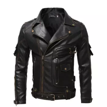 Винтажная мотоциклетная куртка с несколькими молниями Ghost Rider, парка из искусственной кожи с лацканами, большие размеры, толстая певица, кожаная мужская куртка
