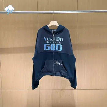 Винтажная синяя лоскутная толстовка с капюшоном I Do Believe In God ERD на молнии, уличная одежда, большие размеры, высокое качество, пальто Enfants Riches Deprimes