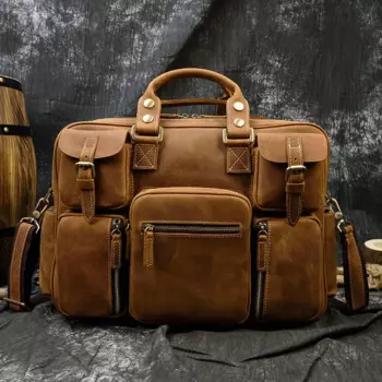 Винтажный Мужской портфель из натуральной кожи 15,6 дюйма, большая воловья кожа, деловая сумка для ноутбука, многофункциональная сумка-мессенджер из коровьей кожи