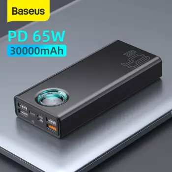 Внешний аккумулятор Baseus 65W, ёмкость 20000мАч/30000мАч, мощность 65Вт, порт USB C, поддержка быстрой зарядки AFC, SCP, PD 3.0 и QC 3.0, подойдёт для iPhone 12, iPad и ноутбуков