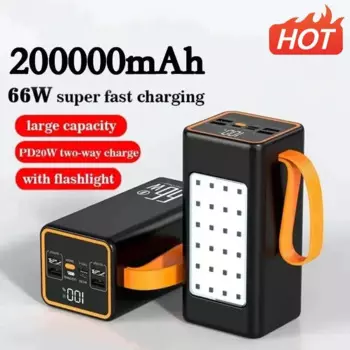 Внешний аккумулятор большой емкости PD20W, 66 Вт, 200000 мАч, портативное быстрое зарядное устройство, внешний аккумулятор для iPhone, Xiaomi, Samsung