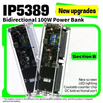 Внешний аккумулятор IP5389, 8 ячеек, 300 Вт, внешний аккумулятор, 1,54 дюймов, цветной экран IPS, освещение постоянного тока, 21700, 18650, без держателя аккумулятора, для телефона, ноутбука, быстрая зарядка