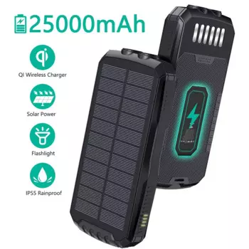 Внешний аккумулятор на солнечной батарее с 2-мя USB-портами, 25000 мАч