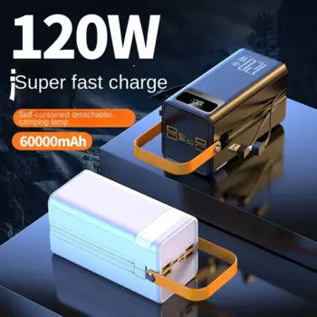 Внешний аккумулятор с фонариком, 4 порта USB Type-C, 60000 мАч, 120 Вт