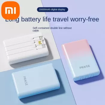 Внешний аккумулятор Xiaomi, Сверхбыстрая зарядка, большая емкость 20000 мАч, автономный кабель, маленький ультратонкий портативный мобильный