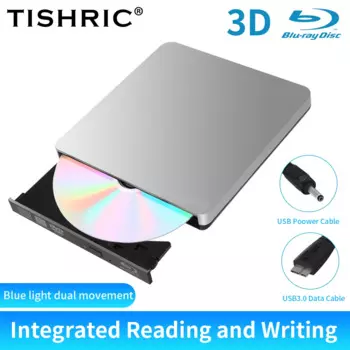 Внешний оптический привод TISHRIC ECD308 BluRay для CD, DVD, проигрыватель 3D Blu-ray, устройство для чтения USB3.0, CD, DVD, оптическое размытие для компьютера