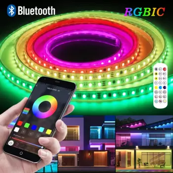Водонепроницаемая умная Светодиодная лента 110 В, 220 В, Bluetooth, RGBIC, Светодиодная лента Dreamcolor 5050, штепсельная вилка европейского и американского стандарта, комнатное и уличное декоративное освещение