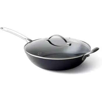 ВОК из углеродистой стали, со складной стойкой, без PFAS, с многослойным покрытием, подходит для индукции, посудомоечной машины, духовки, 52