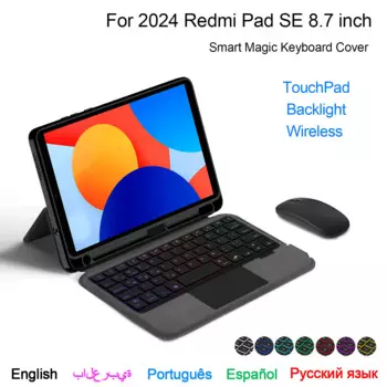 Волшебная клавиатура с тачпадом с подсветкой для Xiaomi Redmi Pad SE, 8,7 дюйма, 2024, чехол, беспроводная клавиатура, Арабская, испанская, португальская