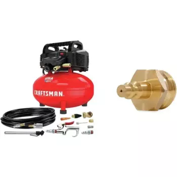 Воздушный компрессор Craftsman, 6 галлонов, для блинов, без масла (CMEC6150K) и выдувной штекер Camco с латунным быстроразъемным соединением (36143)