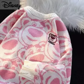 Вязаные Пуловеры Dinsey Lotso с вышивкой, женский свободный свитер с клубничным медведем для женщин, трикотажная одежда на осень и зиму