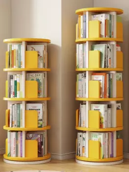 Вращающаяся книжная полка, книжная полка на 360 градусов, студенческое хранилище, полка для книг с картинками, многоярусная, простая напольная полка для хранения