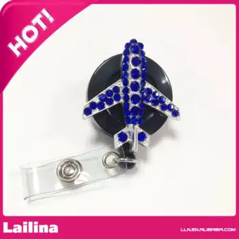 Выдвижная бейдж-катушка Bling Стразы/держатель для бейджа/брошь/кулон/держатель для бейджа ID (Blue Crystal airplan)