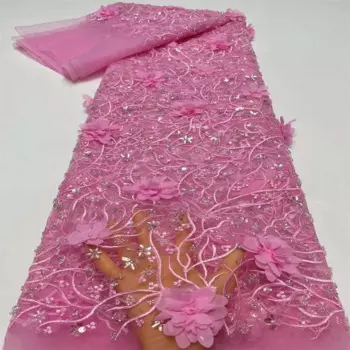 Высокое качество, 3D кружево, французская сетка, вышивка, роскошные бусины, кружевная ткань, африканский тюль, блестки, кружевная нигерийская ткань для свадебного платья