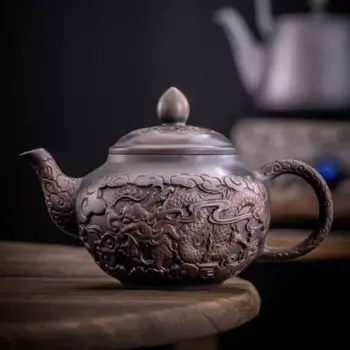 Высококачественная резьба, фиолетовая керамика, ретро-чайник, керамический чайник, горшок для кунг-фу, чайный сервиз, чистый чайник ручной работы, чайник для чая Пуэр