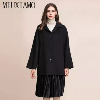 Высококачественное осенне-зимнее пальто MIUXIMAO 2019, однобортное пальто из 100% чистой шерсти, Женское пальто с карманами