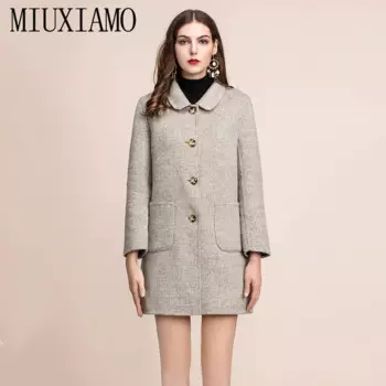 Высококачественное осенне-зимнее пальто MIUXIMAO, однобортное Женское пальто из 100% чистой шерсти, длинное пальто с карманами