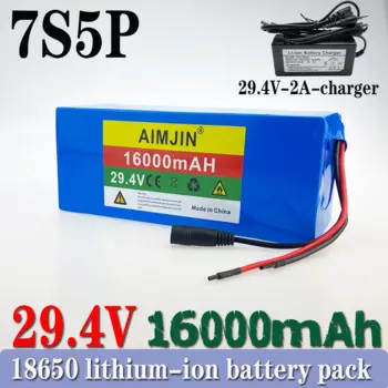 Высококачественный литий-ионный аккумулятор 7S5P 24 в 16 Ач 18650 со встроенным интеллектуальным BMS, зарядное устройство 29,4 в