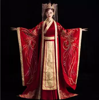 Высококачественный официальный Свадебный костюм Hanfu, китайское традиционное красное платье с золотой вышивкой, Hanfu банкет, невеста, жениха