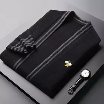 Высококачественный вязаный кардиган с вышивкой пчелы, мужской новый тренд на весну и осень, мужской свитер для отдыха, пальто, модное мужское пальто