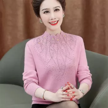 Высококачественный Женский кашемировый вязаный свитер на осень и зиму, Женский пуловер среднего возраста, женский шерстяной свитер, джемпер, полный 4XL W1170