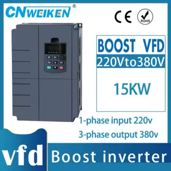Высокомощный преобразователь привода частоты VFD, 220 В, инвертор 15 кВт, 1ph, вход 220 В, 3ph, выход 380 В, контроллер скорости двигателя