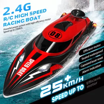 Высокоскоростная гоночная лодка HXJ808 2,4G, 25 км/ч, двойной двигатель, электрический радиоприемник, дистанционное управление, фотолодка для мальчиков