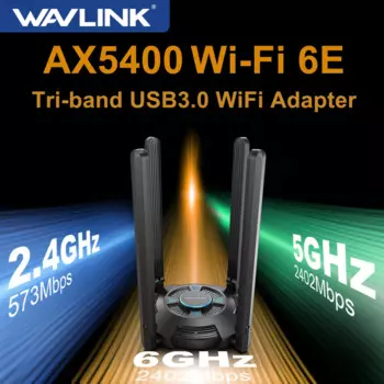 WAVLINK USB Wi-Fi адаптер AX5400 трехдиапазонный 2,4/5/6 ГГц беспроводной сетевой адаптер с 4x5dBi антеннами с высоким коэффициентом усиления для Windows 10/11