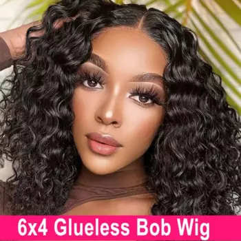 Wear Go HD Бесклеевой парик Bone Deep Wave 6x4 HD Парик фронтальной части шнурка Человеческие волосы Предварительно выщипанные 6x4 Боб Прозрачный парик фронта шнурка