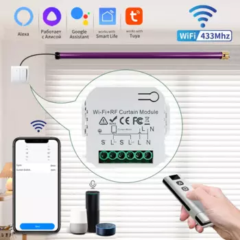 Wi-Fi-переключатель с роликовым затвором Tuya, умный модуль для штор для мотора жалюзи RF433MHz, пульт дистанционного управления Alexa Google Home, голосовое управление