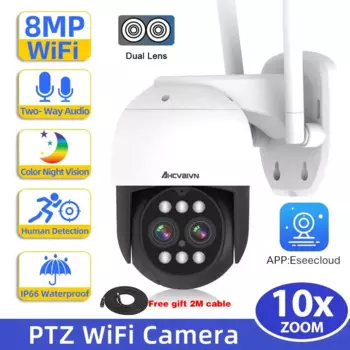 Wi-Fi PTZ IP-камера безопасности с автоматическим отслеживанием, 8 МП, 4 К, двойной объектив, 10-кратный цифровой зум, 4 МП, 2 К, наружное домашнее видеонаблюдение, камера видеонаблюдения