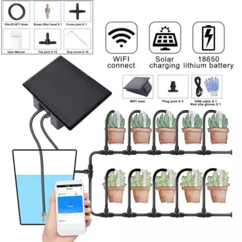 Wi-Fi-совместимый насос с таймером на солнечной энергии, комплект автоматического капельного орошения, система полива с дистанционным управлением для сада