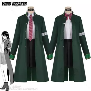 Wind Breaker Аниме Tasuku Tsubakino Косплей Костюм Зеленый Длинный Тренч JK Школьная Форма Юбка Белая Рубашка Колье Галстук Лук
