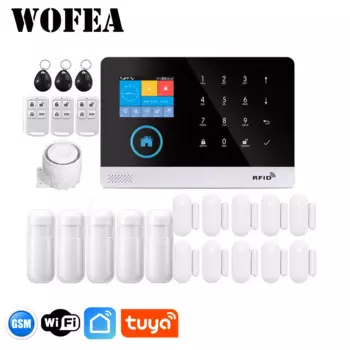 Wofea Tuya умная Wifi GSM сигнализация 103 Беспроводная 99 Zone домашняя безопасная сигнализация Система Smartlife приложение управление сенсорной клавиатурой LCD