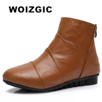 WOIZGIC/женская женская обувь из натуральной кожи для мам, ботильоны на платформе, осенне-зимняя теплая плюшевая обувь на меху, большие размеры
