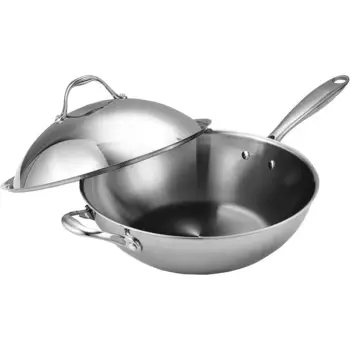 Wok многослойная плетеная сковородка, 13 дюймов с высокой крышкой, серебристая