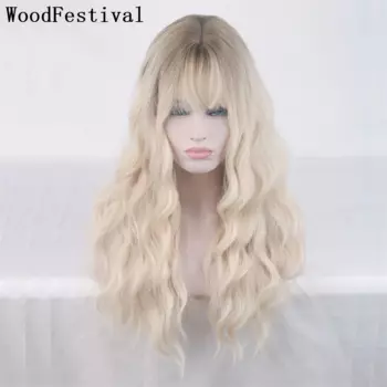 WoodFestival синтетические парики для женщин Ombre длинные волосы блондинка парик с челкой волнистый косплей вечерние фиолетовый розовый оранжевый черный белый