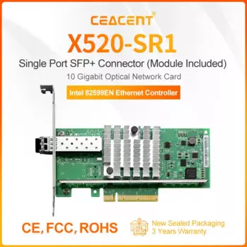 X520-SR1 Intel 82599EN PCIe 2,0x8 10G Серверная сетевая карта, 1 порт с SFP + приемопередатчик входит в комплект, низкий профиль и полная высота