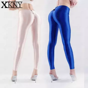 XCKNY атласные глянцевые непрозрачные брюки, сексуальные колготки, обтягивающие бедра штаны с промежностью, гладкие эластичные регулируемые с молнией