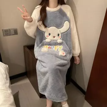 Y2K мультфильм Cinnamoroll большой размер Женская домашняя одежда ночная рубашка аниме Теплая Милая Домашняя одежда пижамы плюшевая Ночная рубашка подарок