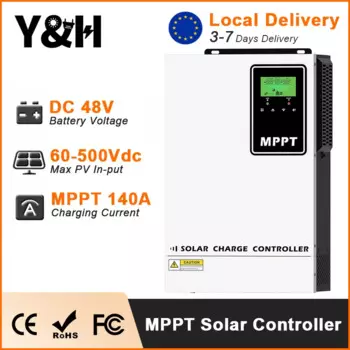 Y&H Mppt 140A Контроллер заряда солнечной батареи 48 В Зарядка аккумулятора Солнечная система слежения Макс. фотоэлектрическое напряжение 500 В Солнечный линдергальтер