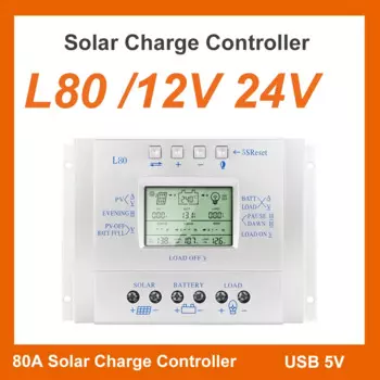 Y-SOLAR 80A Контроллер заряда солнечной батареи 12В 24В Регулятор солнечной энергии 80A для максимального 48В вход с фотоэлементом и таймером управления USB 5В выход