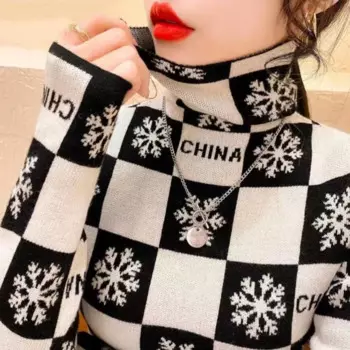 Yanling, высокое качество, осень/зима, лидер продаж, пуловер, свитер, свитер, красная свободная водолазка в стиле снежинок