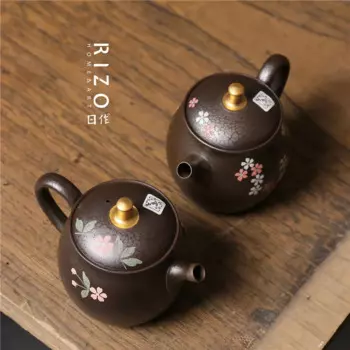 Японский Гладкий горлящий чайник Zhaolong ручной работы черный Tianmu чайник с золотыми кнопками