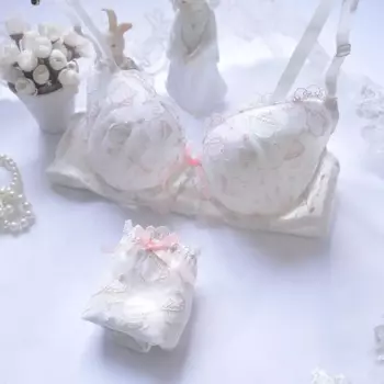 Японский комплект из бюстгальтера и трусиков, голубой бюстгальтер без косточек с вышивкой в стиле "Лолита", милый тонкий женский комплект из двух предметов, нижнее белье, трусы