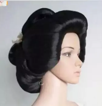 Японский парик Geisha Flaxen из черных синтетических волос для косплея, Женский Повседневный парик для костюма на Рождество, Хэллоуин, Искусственные парики