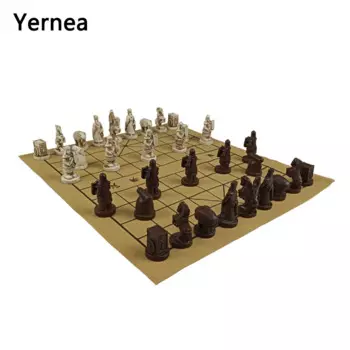 Yernea Новый Традиционный китайский Шахматный набор, шахматы из смолы, замша, кожа, шахматная доска, Высококачественная Шахматная настольная игра в ретро стиле
