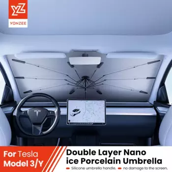YZ для Tesla Model 3 Y highland 2024, автомобильный зонт от солнца, складной передний солнцезащитный крем, теплоизоляционный передний зонтик, автомобильные аксессуары