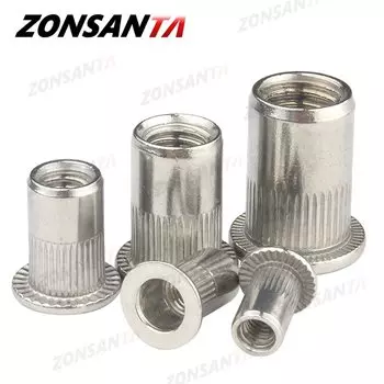 Заклепочная гайка ZONSANTA 304, гайка из нержавеющей стали M4, M5, M6, M8, M10, с плоской головкой, вставка в заклепки с резьбой, гайки с перфорированной заклепкой