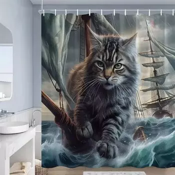 Занавеска для душа Funny Cat 3D красный полиэстер